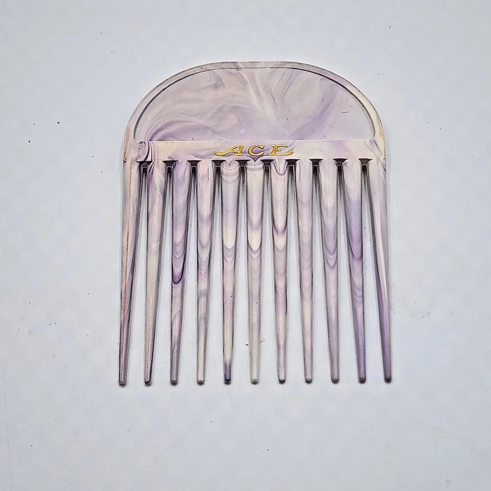 Vintage ACE Goody Genuine Hair Pick Pocket Comb Purple Marble Swirl USA Retro